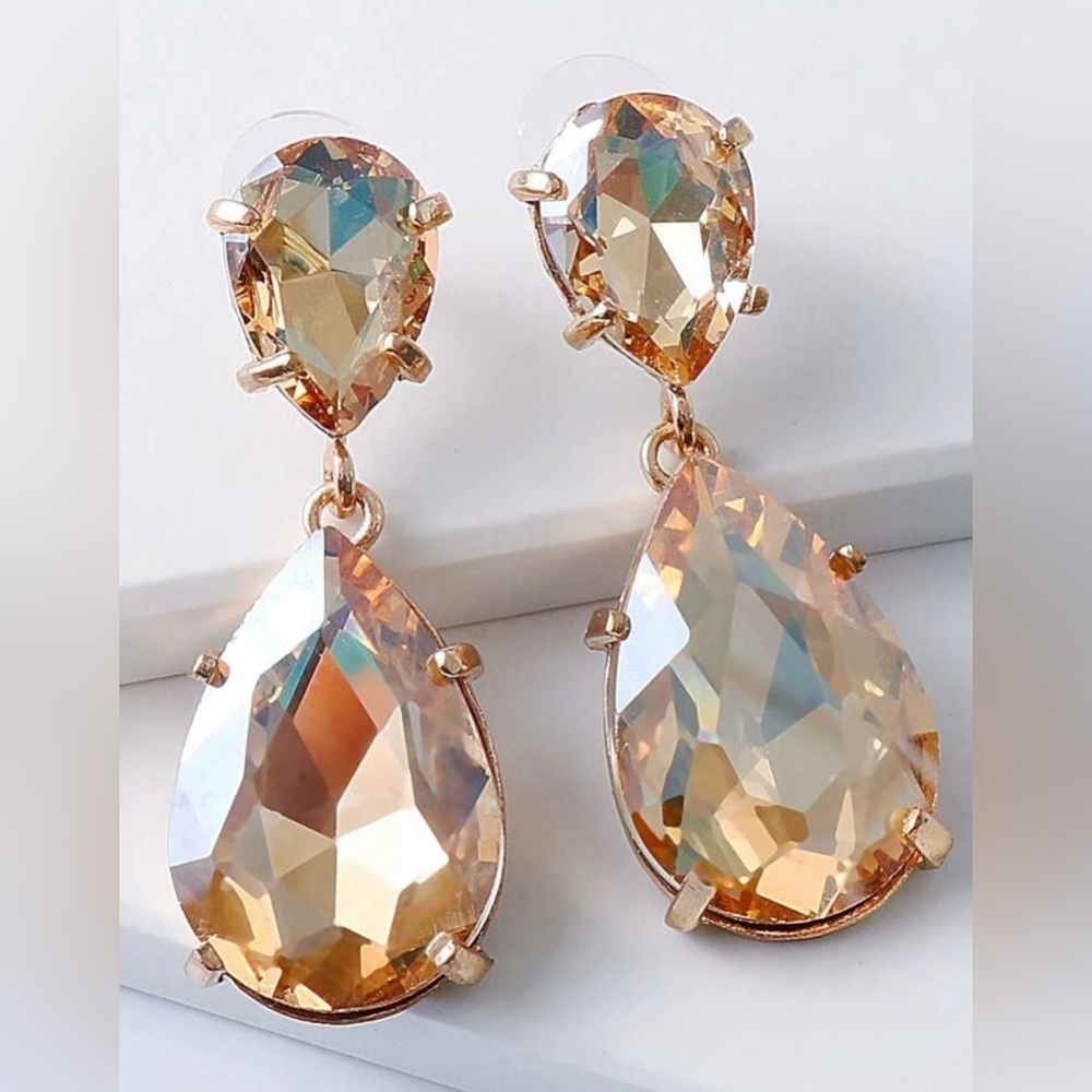 Gold Faceted Teardrop Earrings with Dramatic Design